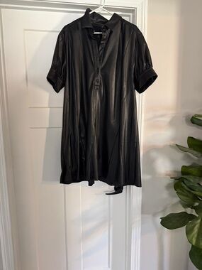 Banana Republic Black Faux Leather Polo Dress